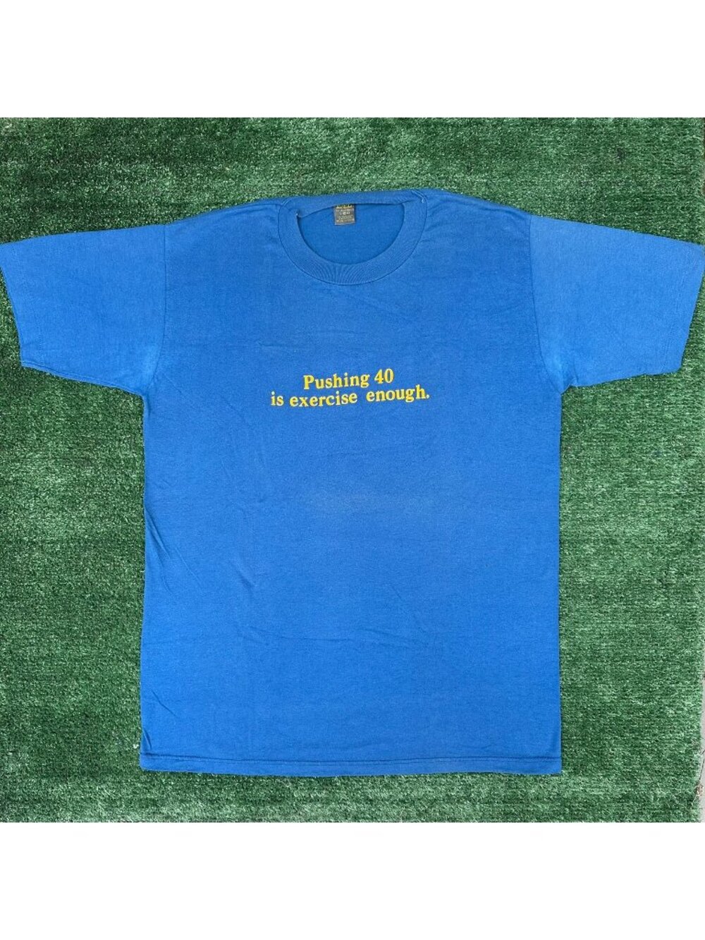 Vintage 80s Middle Age Humor T-Shirt Blue L Single Stitch Thin Funny Ironic